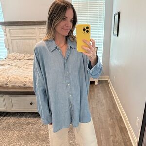 American Eagle Outfitters Denim Blue Button-Down Shirt